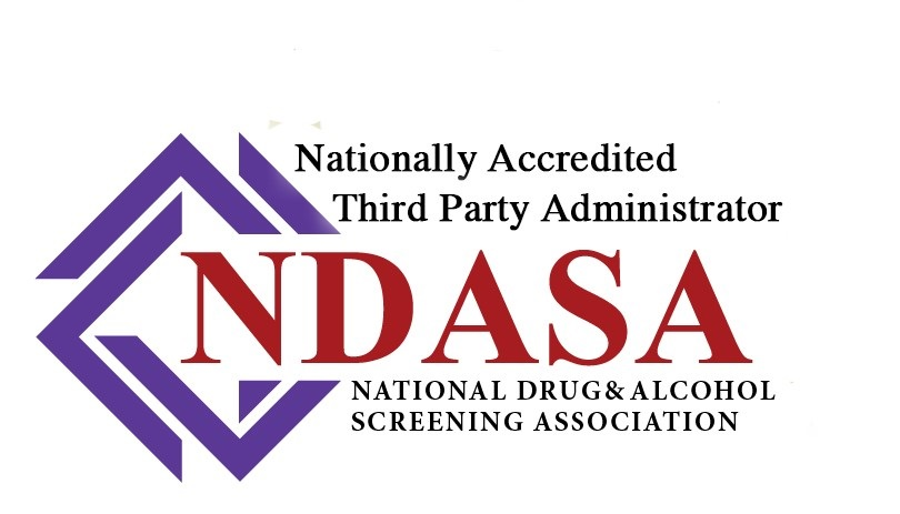 NDASA National Drug & Alcohol Screening Association logo with purple diamond geometric icon and text reading "Nationally Accredited Third Party Administrator"